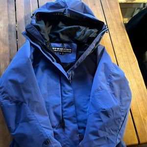 Women’s Precision Mountaineering hooded rain jacket size S blue/purple color